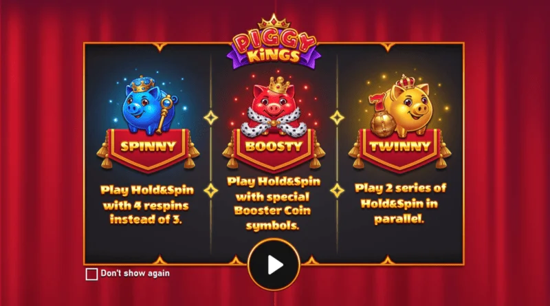 Piggy Kings - κύρια οθόνη με τρεις χοίρους και κυλίνδρους