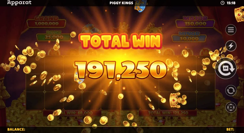 Piggy Kings - οθόνη νίκης στα Free Games